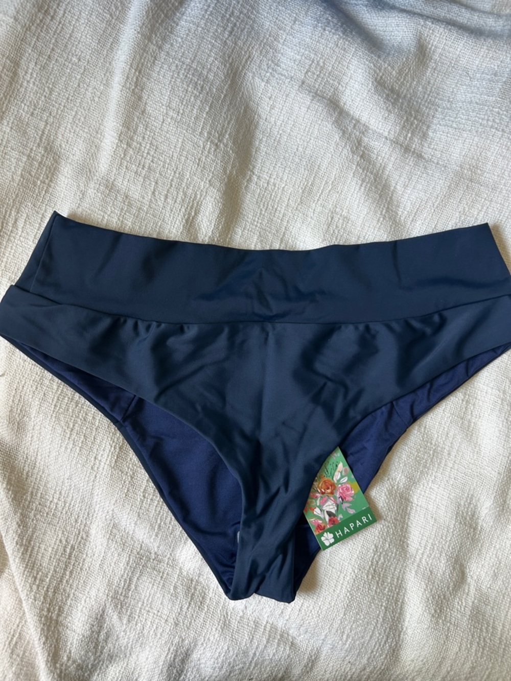 New Hapari Navy Tummy Tuck Cheeky Swim Bottoms - L/12-14